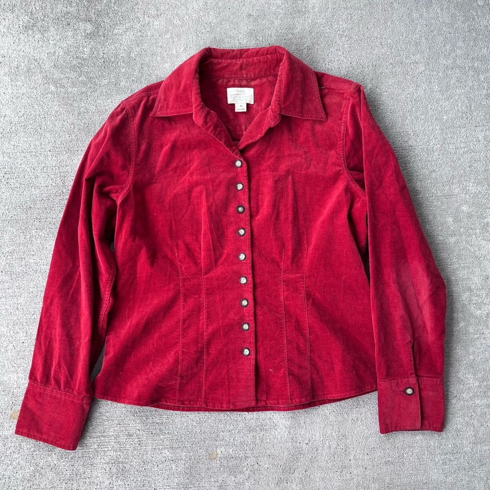 Vintage 90s Christopher & Banks fall velvet velour button down long sleeve top